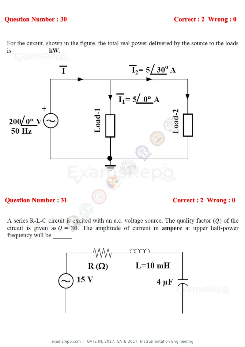 GATE IN 2017 question paper, GATE 2017, Instrumentation Engineering, page 12 of 28