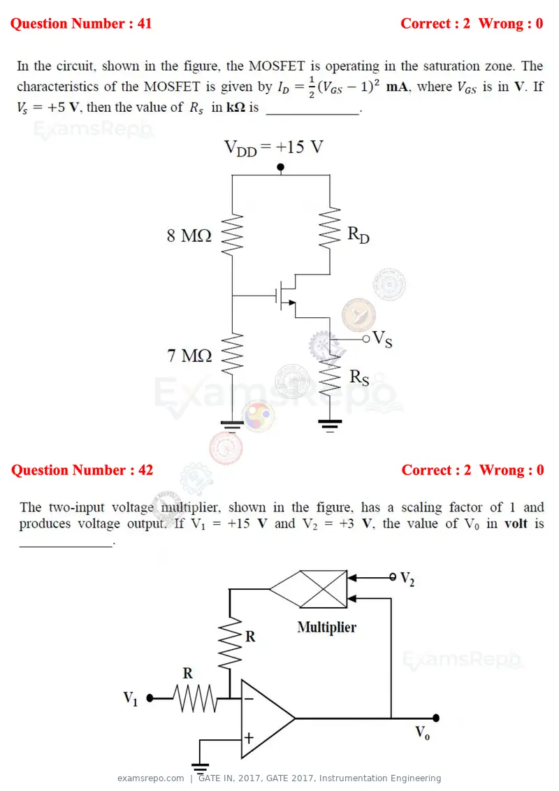 GATE IN 2017 question paper, GATE 2017, Instrumentation Engineering, page 16 of 28