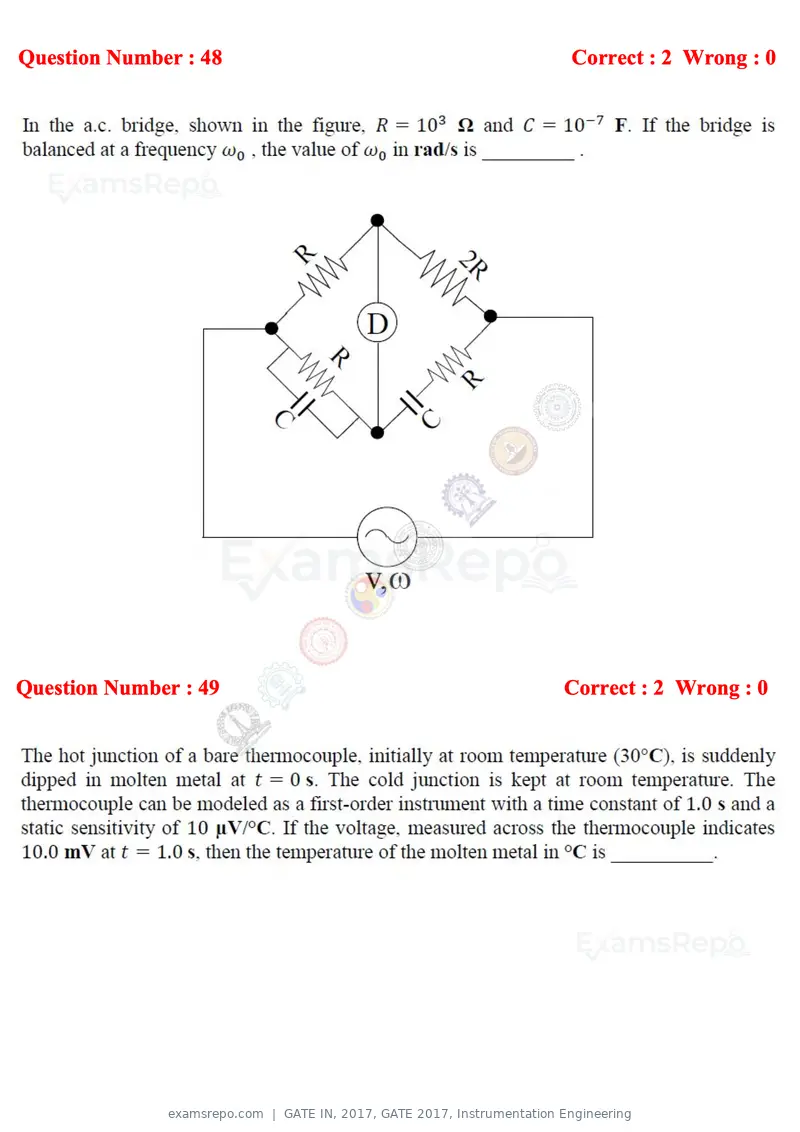 GATE IN 2017 question paper, GATE 2017, Instrumentation Engineering, page 20 of 28