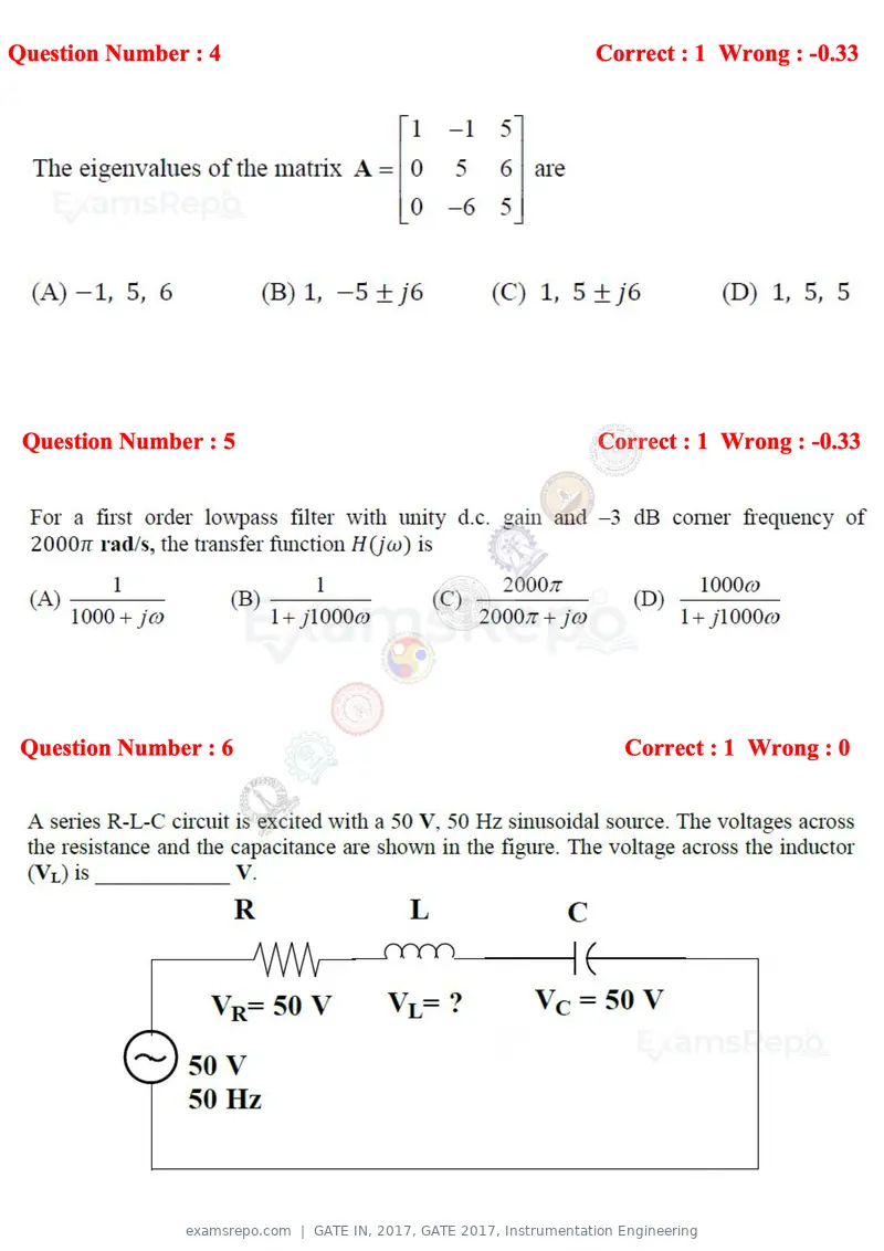 GATE IN 2017 question paper, GATE 2017, Instrumentation Engineering, page 3 of 28