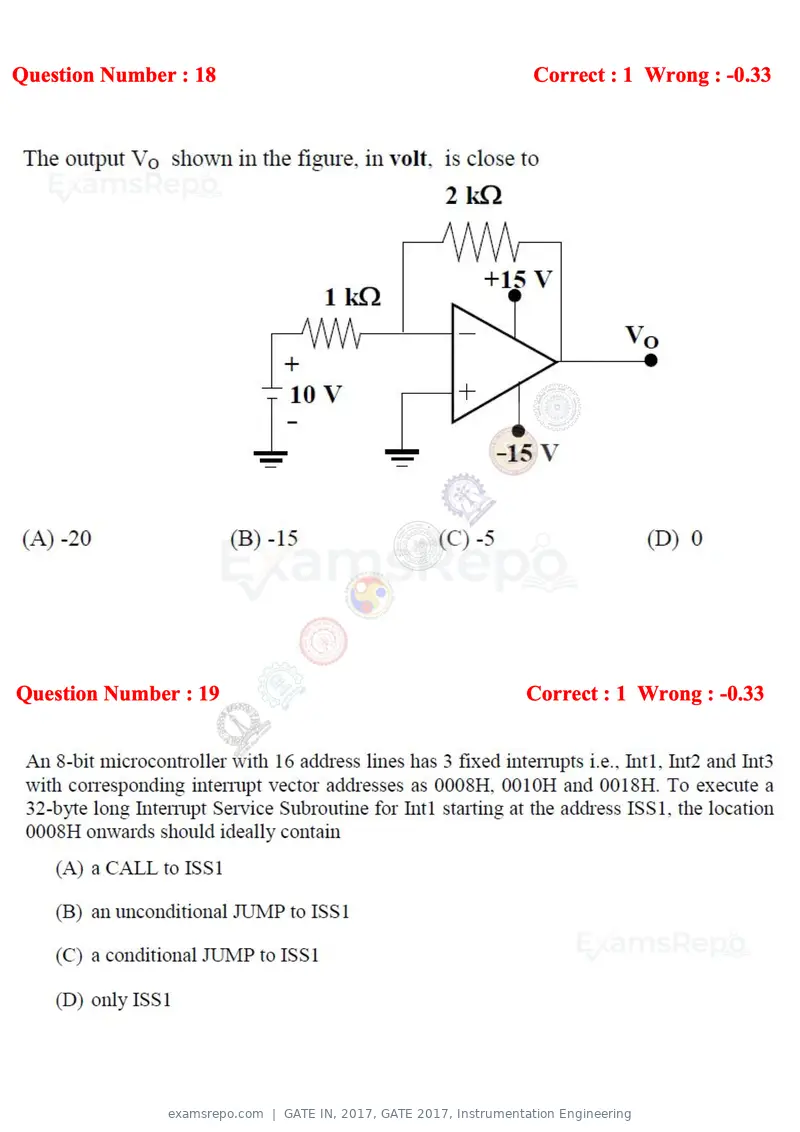 GATE IN 2017 question paper, GATE 2017, Instrumentation Engineering, page 8 of 28