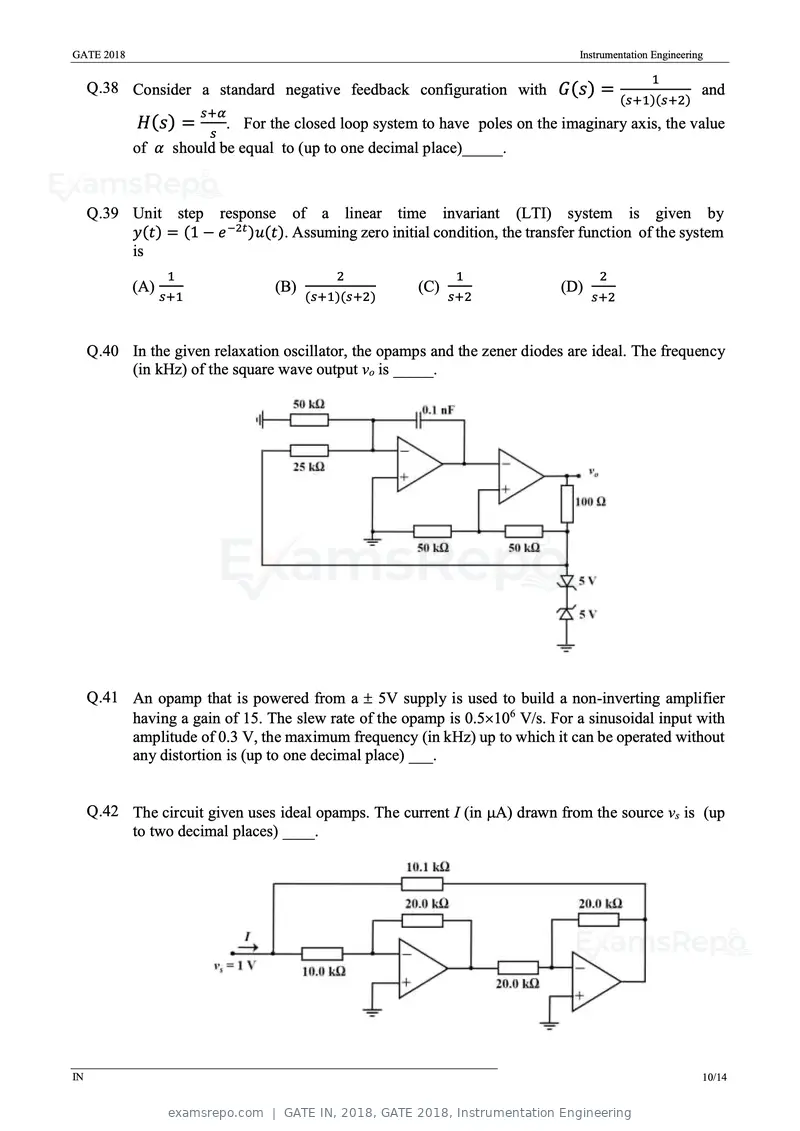 GATE IN 2018 question paper, GATE 2018, Instrumentation Engineering, page 12 of 19