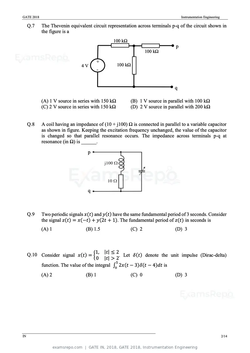 GATE IN 2018 question paper, GATE 2018, Instrumentation Engineering, page 4 of 19