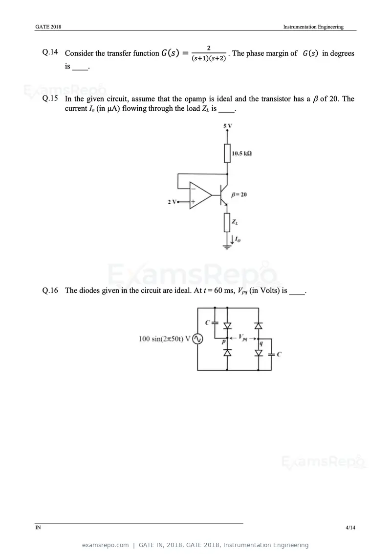 GATE IN 2018 question paper, GATE 2018, Instrumentation Engineering, page 6 of 19