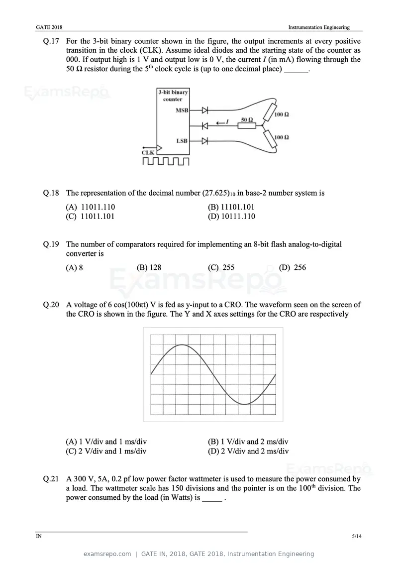 GATE IN 2018 question paper, GATE 2018, Instrumentation Engineering, page 7 of 19