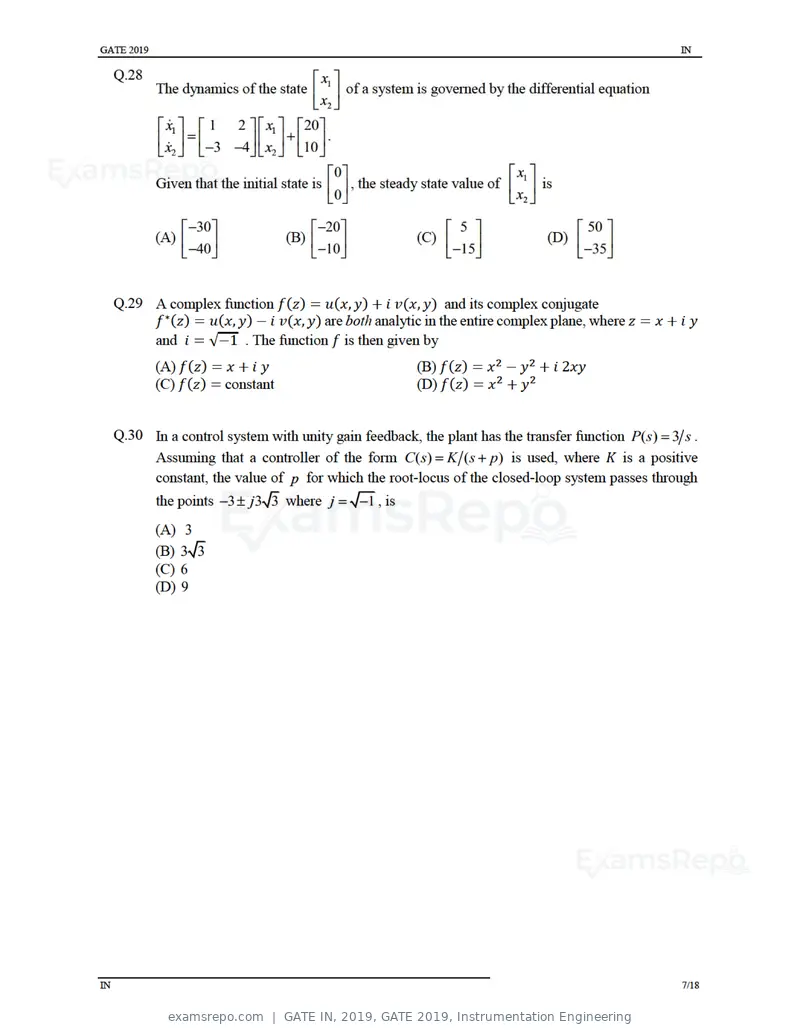 GATE IN 2019 question paper, GATE 2019, Instrumentation Engineering, page 10 of 24