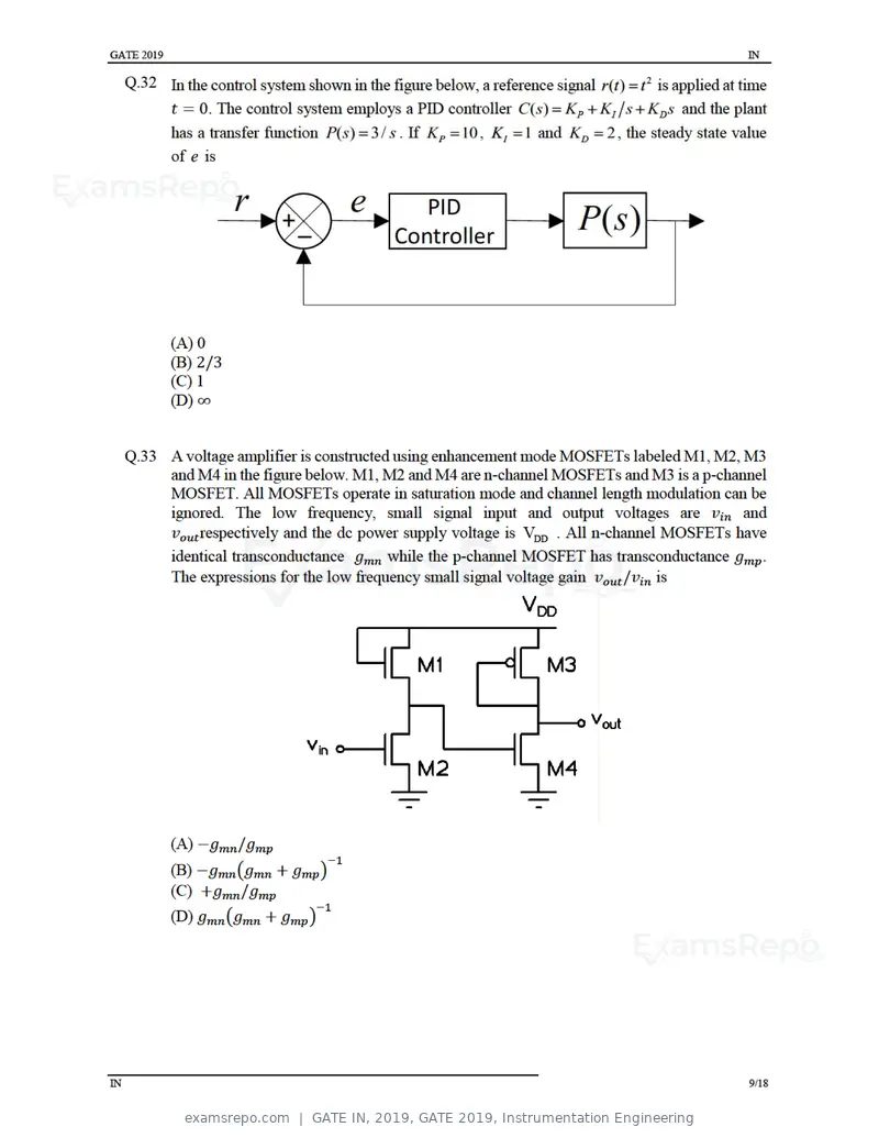 GATE IN 2019 question paper, GATE 2019, Instrumentation Engineering, page 12 of 24