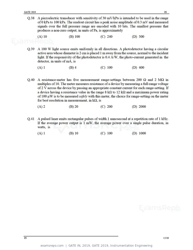 GATE IN 2019 question paper, GATE 2019, Instrumentation Engineering, page 15 of 24