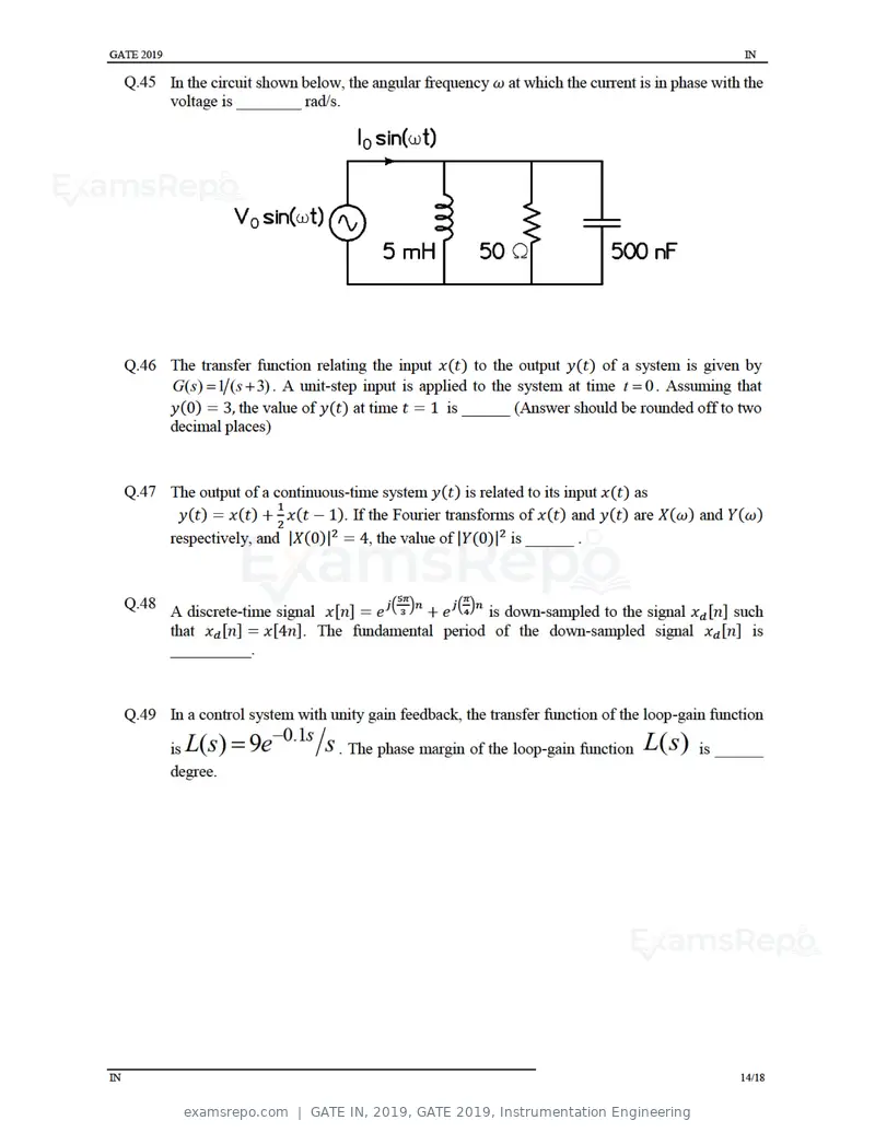 GATE IN 2019 question paper, GATE 2019, Instrumentation Engineering, page 17 of 24