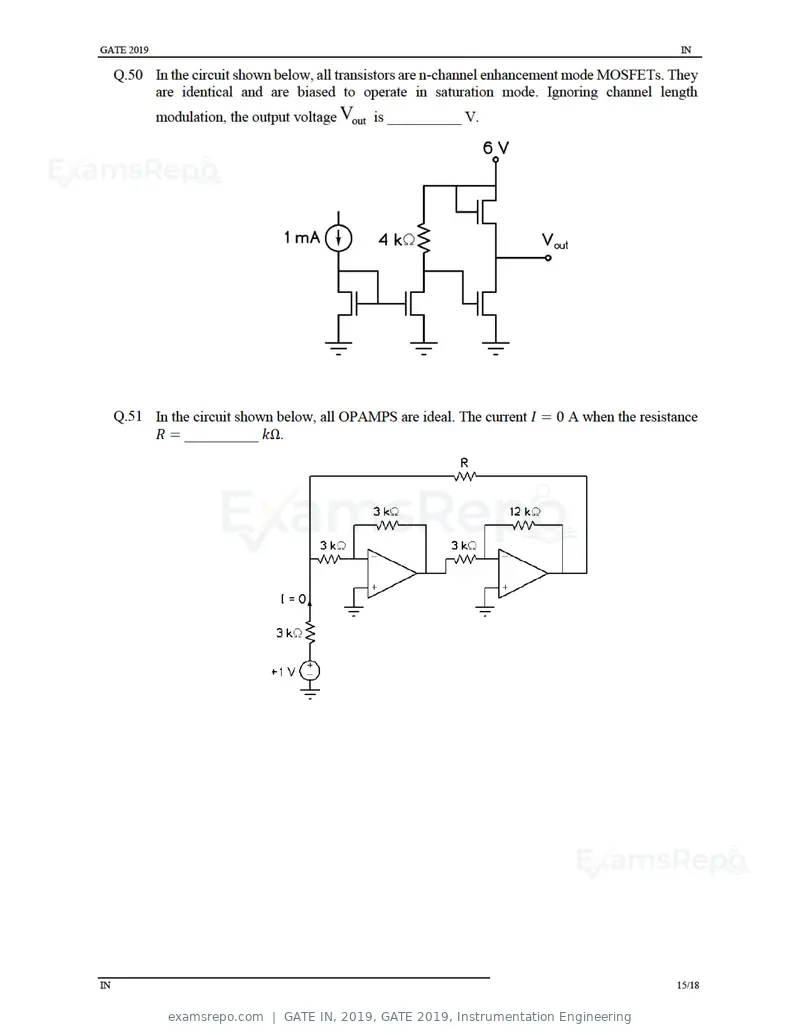 GATE IN 2019 question paper, GATE 2019, Instrumentation Engineering, page 18 of 24