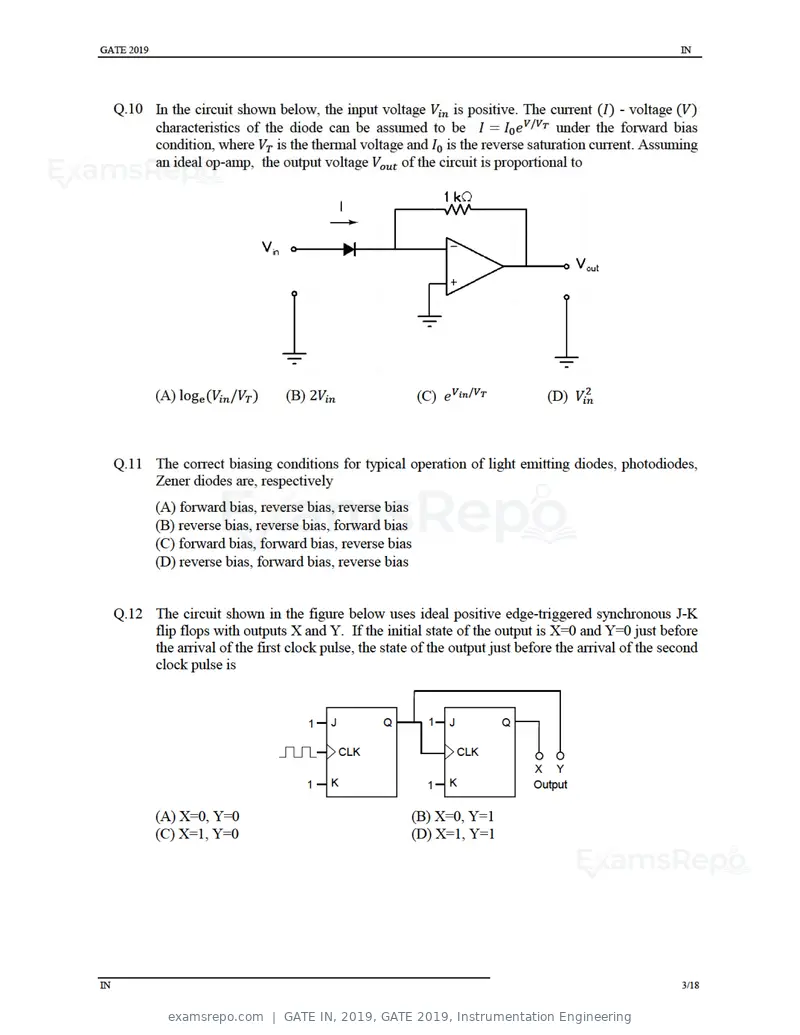 GATE IN 2019 question paper, GATE 2019, Instrumentation Engineering, page 6 of 24