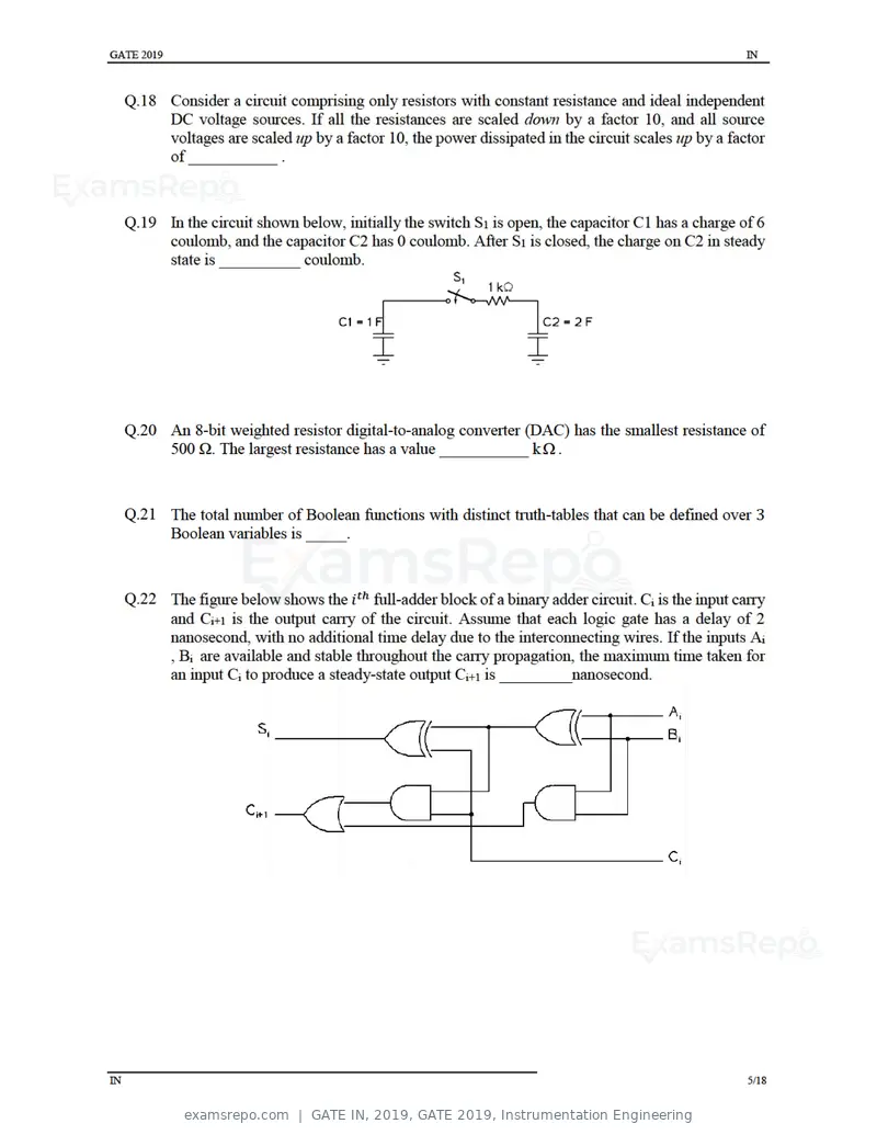 GATE IN 2019 question paper, GATE 2019, Instrumentation Engineering, page 8 of 24