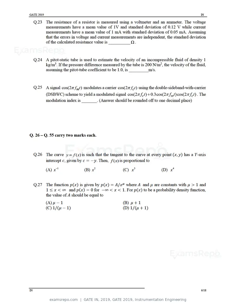 GATE IN 2019 question paper, GATE 2019, Instrumentation Engineering, page 9 of 24