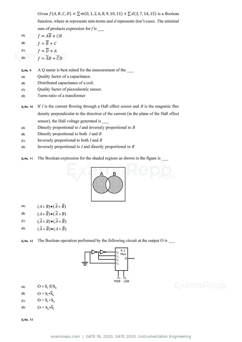 GATE IN 2020 question paper, GATE 2020, Instrumentation Engineering, page 5 of 16