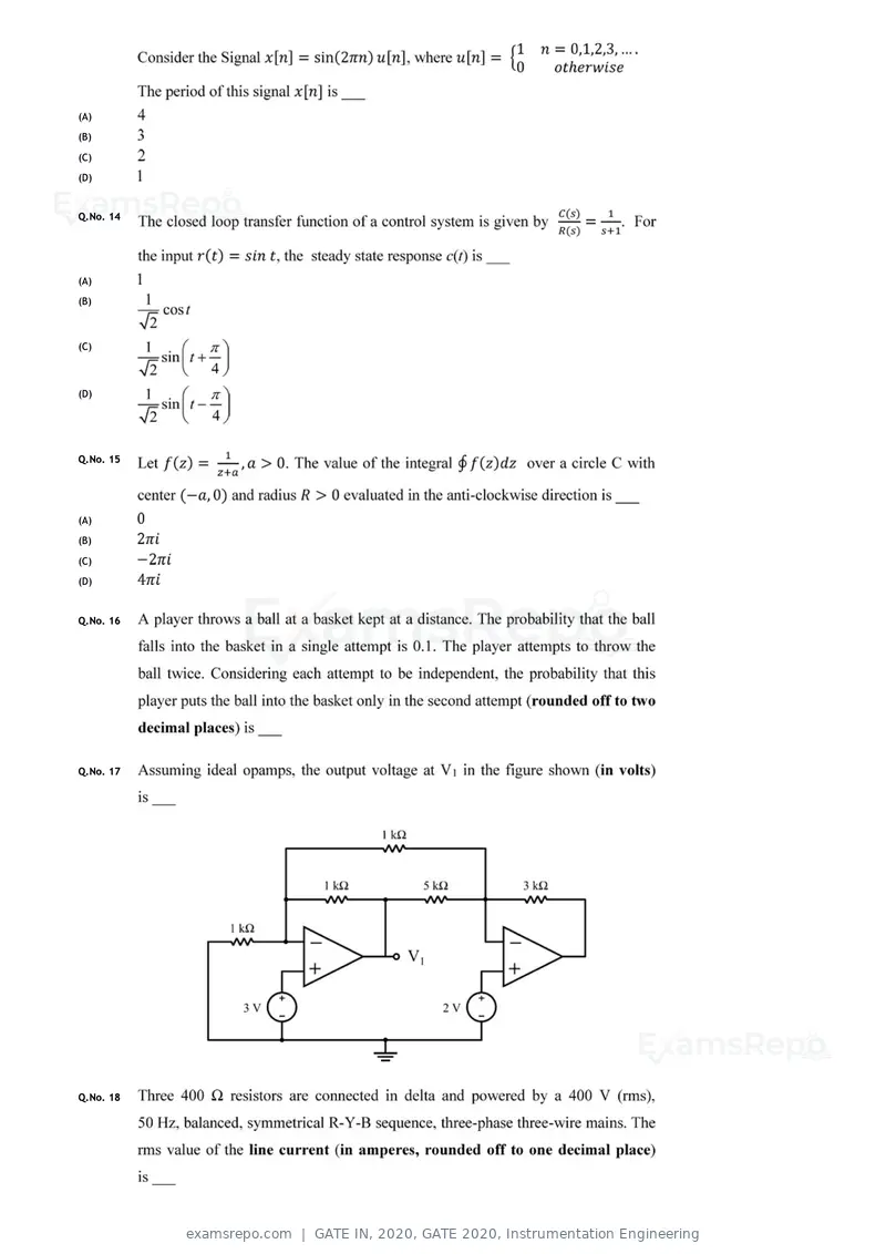 GATE IN 2020 question paper, GATE 2020, Instrumentation Engineering, page 6 of 16