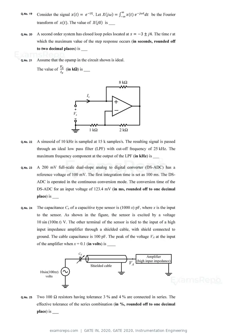 GATE IN 2020 question paper, GATE 2020, Instrumentation Engineering, page 7 of 16