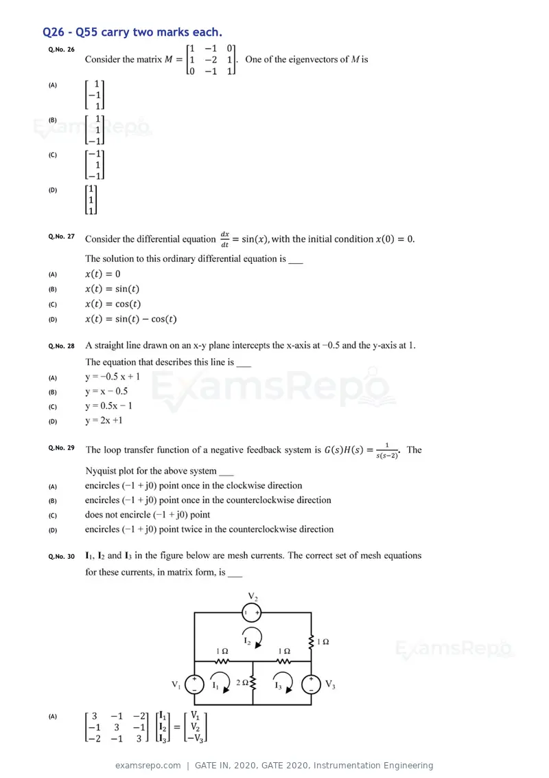 GATE IN 2020 question paper, GATE 2020, Instrumentation Engineering, page 8 of 16