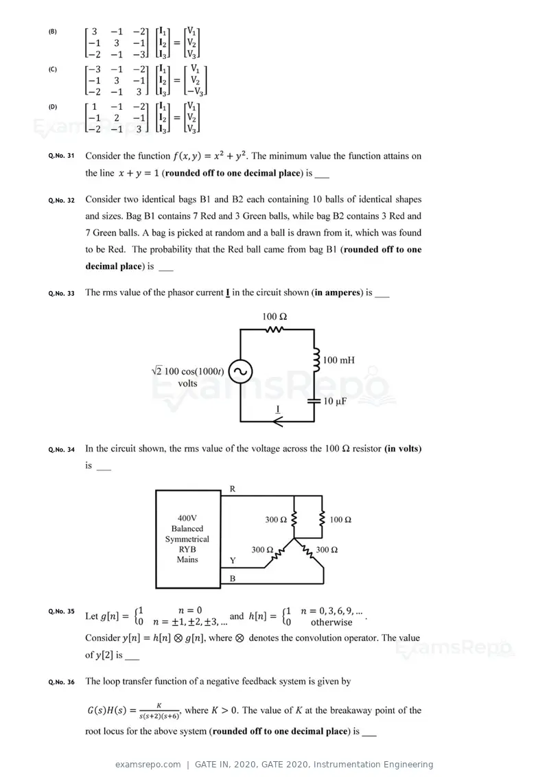 GATE IN 2020 question paper, GATE 2020, Instrumentation Engineering, page 9 of 16