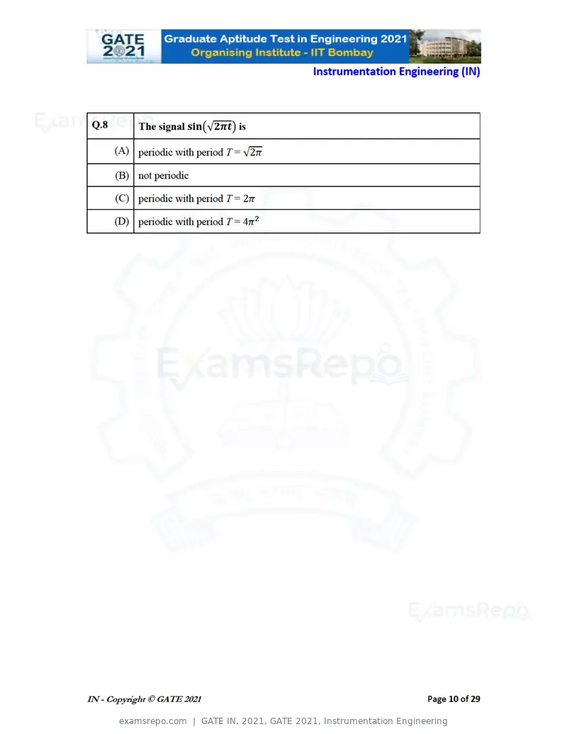 GATE IN 2021 question paper, GATE 2021, Instrumentation Engineering, page 10 of 32