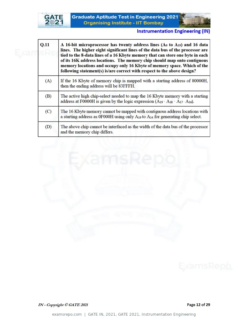 GATE IN 2021 question paper, GATE 2021, Instrumentation Engineering, page 12 of 32