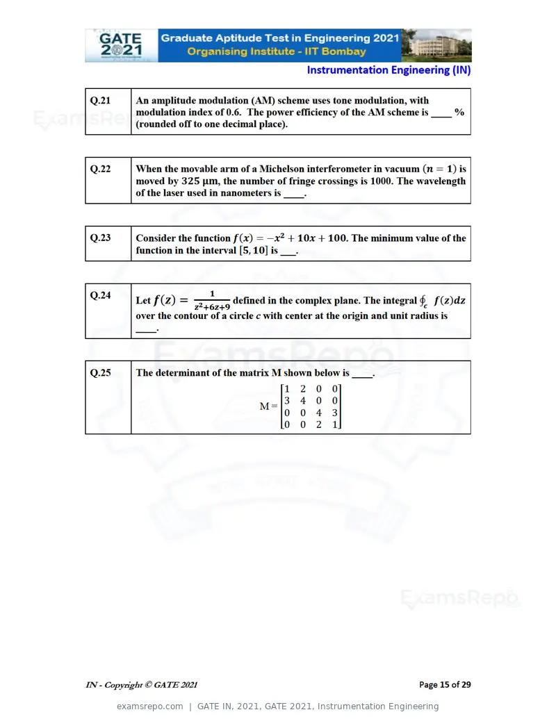 GATE IN 2021 question paper, GATE 2021, Instrumentation Engineering, page 15 of 32