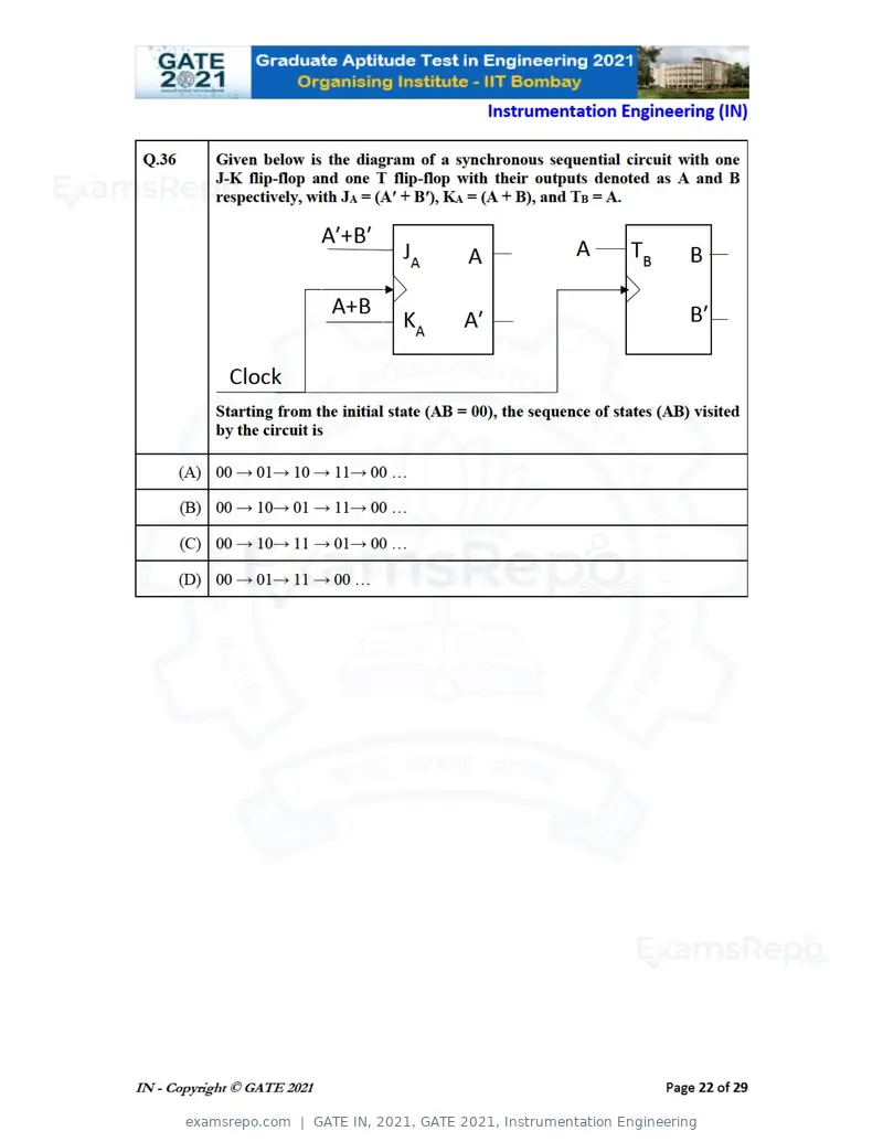 GATE IN 2021 question paper, GATE 2021, Instrumentation Engineering, page 22 of 32