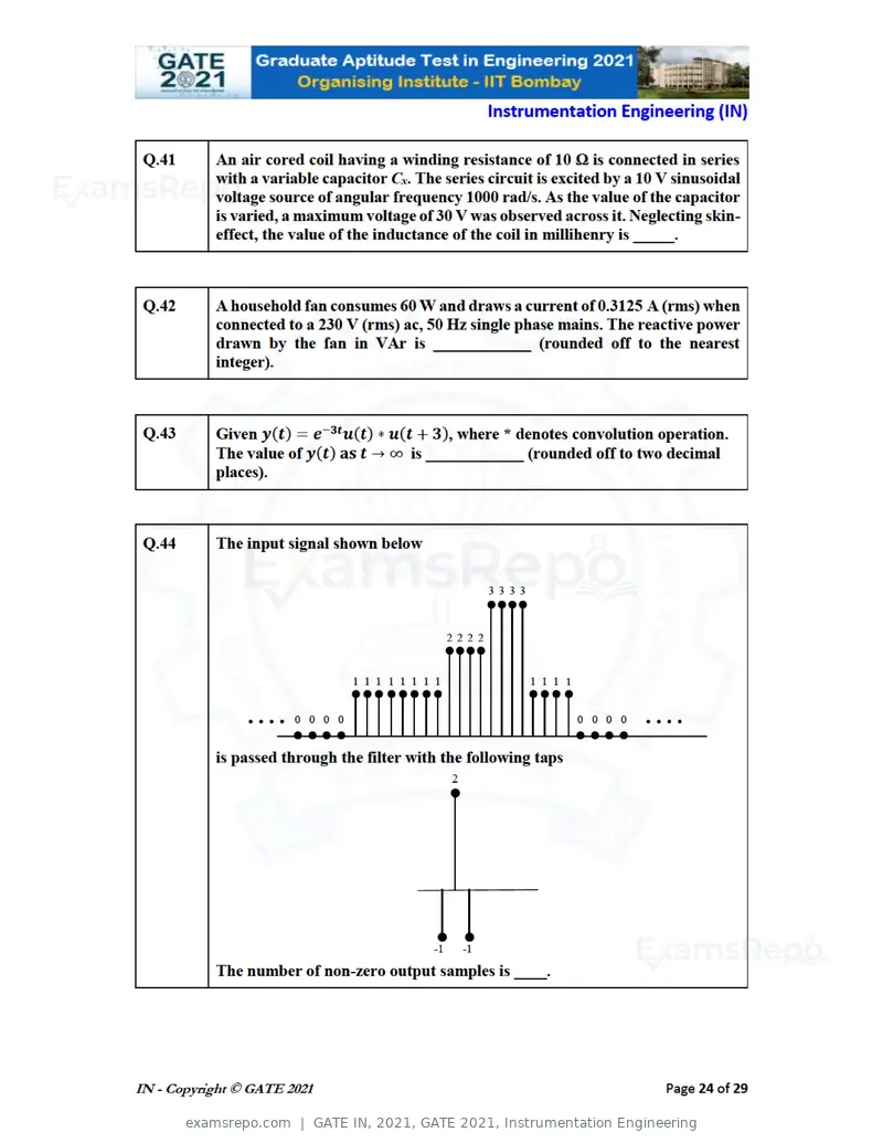 GATE IN 2021 question paper, GATE 2021, Instrumentation Engineering, page 24 of 32