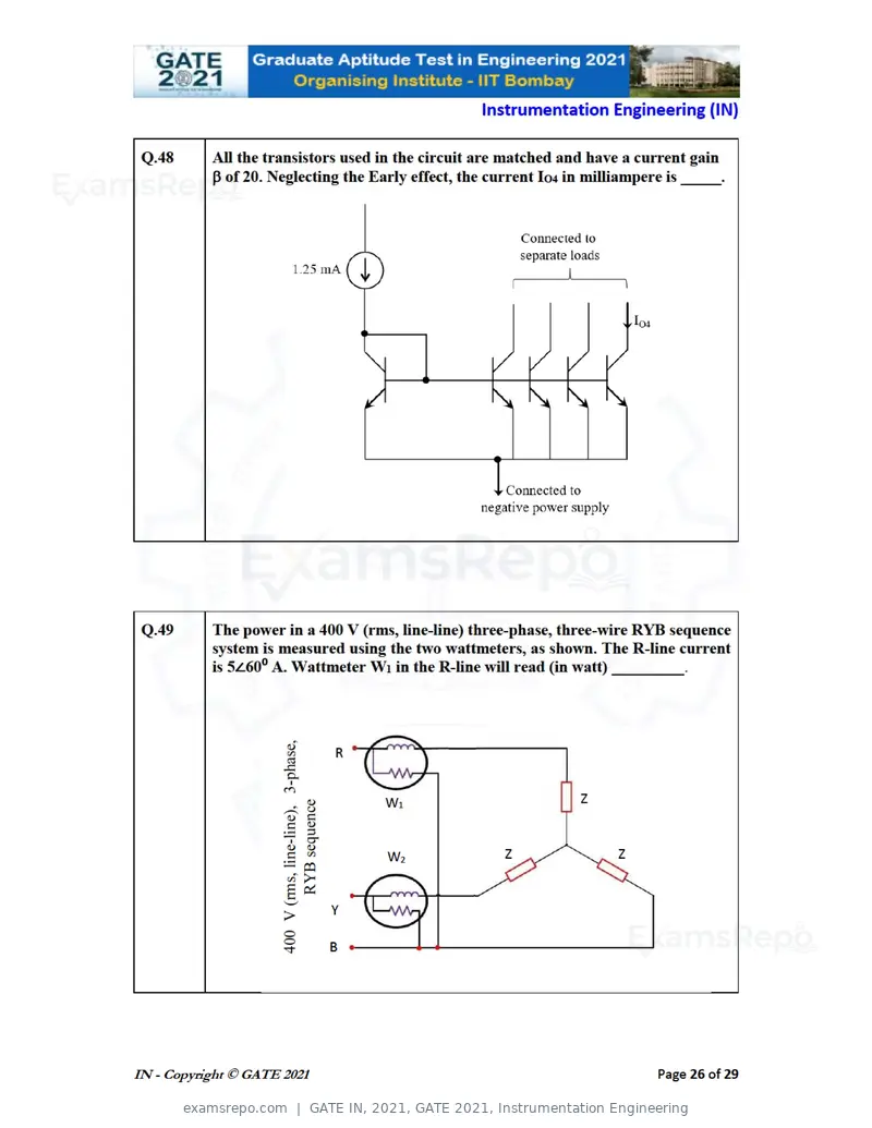 GATE IN 2021 question paper, GATE 2021, Instrumentation Engineering, page 26 of 32