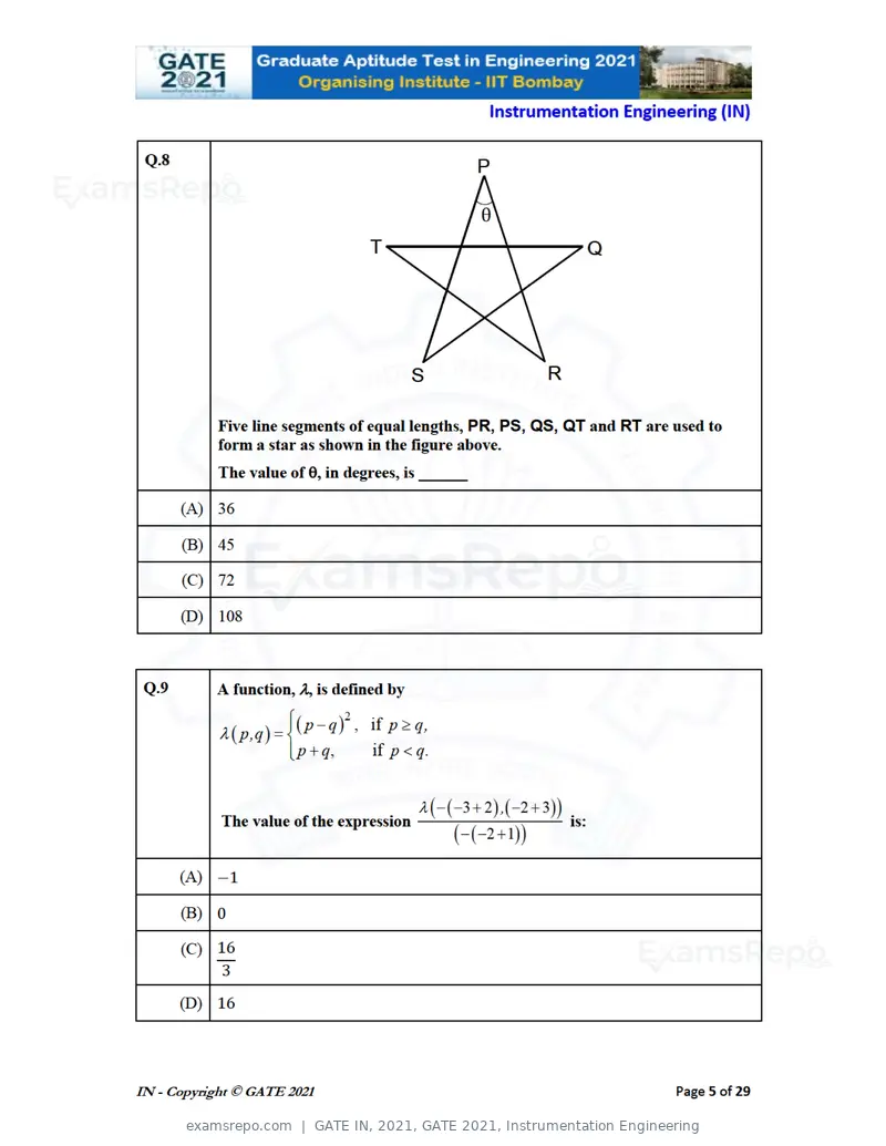 GATE IN 2021 question paper, GATE 2021, Instrumentation Engineering, page 5 of 32