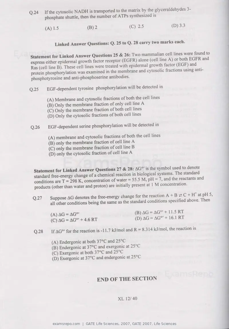GATE Life Sciences 2007 question paper, GATE 2007, Life Sciences, page 12 of 35