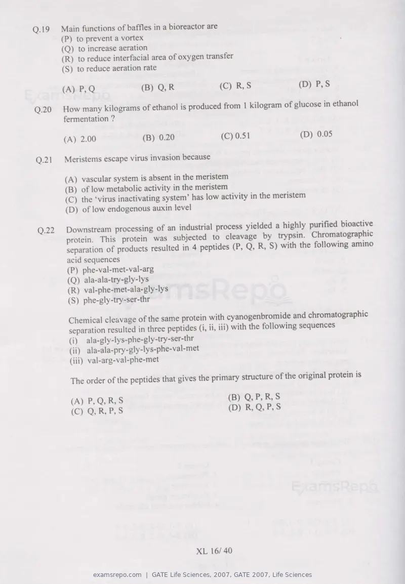 GATE Life Sciences 2007 question paper, GATE 2007, Life Sciences, page 16 of 35