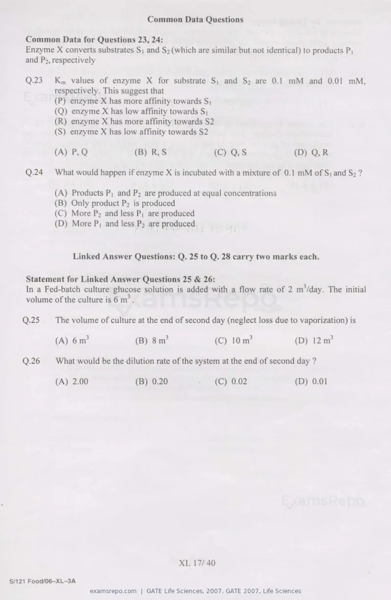 GATE Life Sciences 2007 question paper, GATE 2007, Life Sciences, page 17 of 35