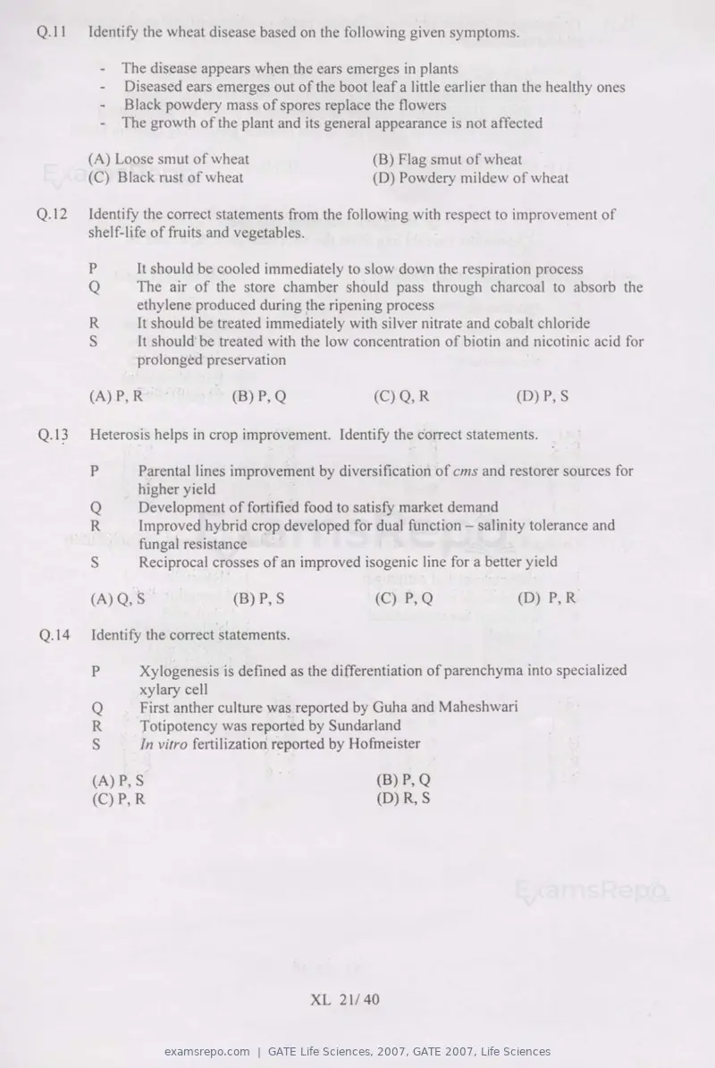 GATE Life Sciences 2007 question paper, GATE 2007, Life Sciences, page 21 of 35