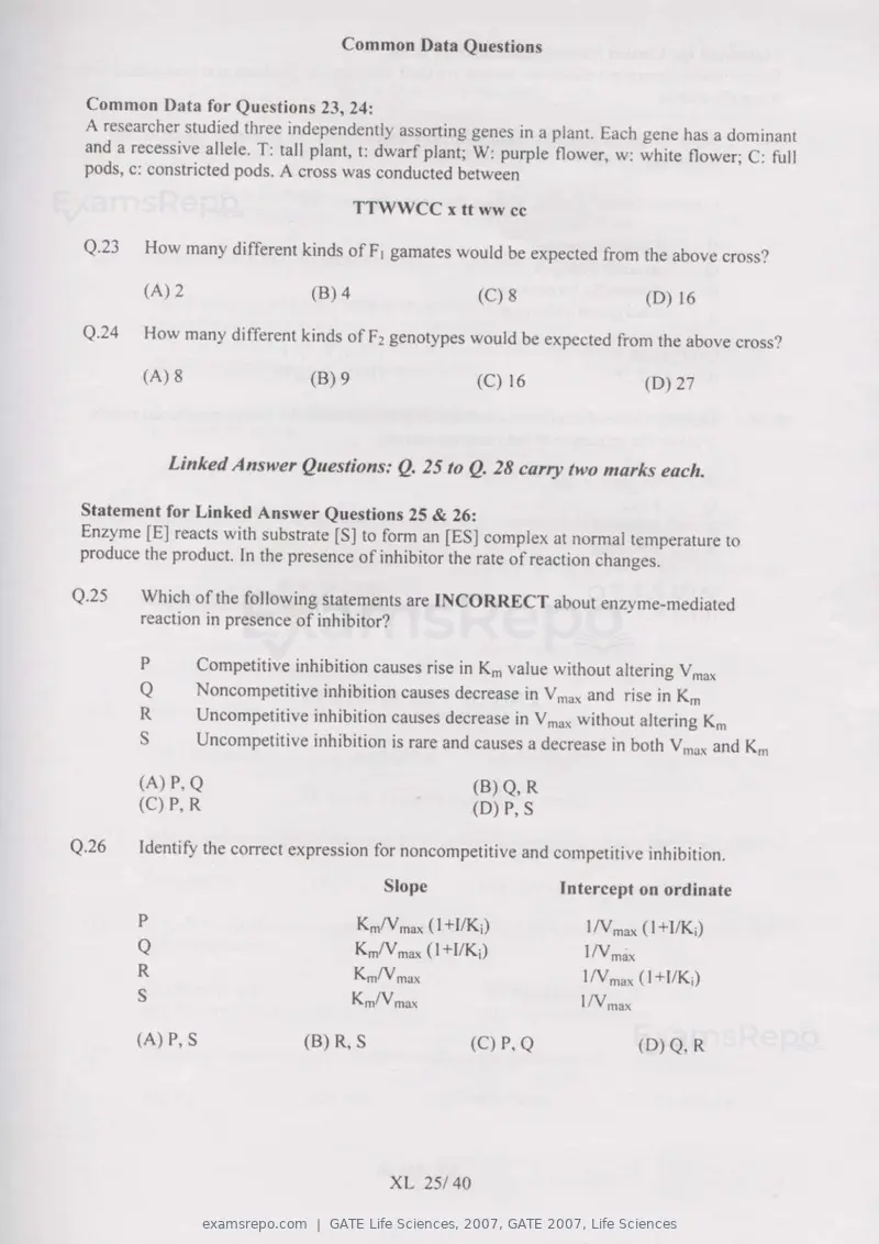 GATE Life Sciences 2007 question paper, GATE 2007, Life Sciences, page 25 of 35