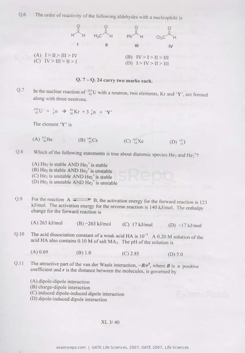 GATE Life Sciences 2007 question paper, GATE 2007, Life Sciences, page 3 of 35