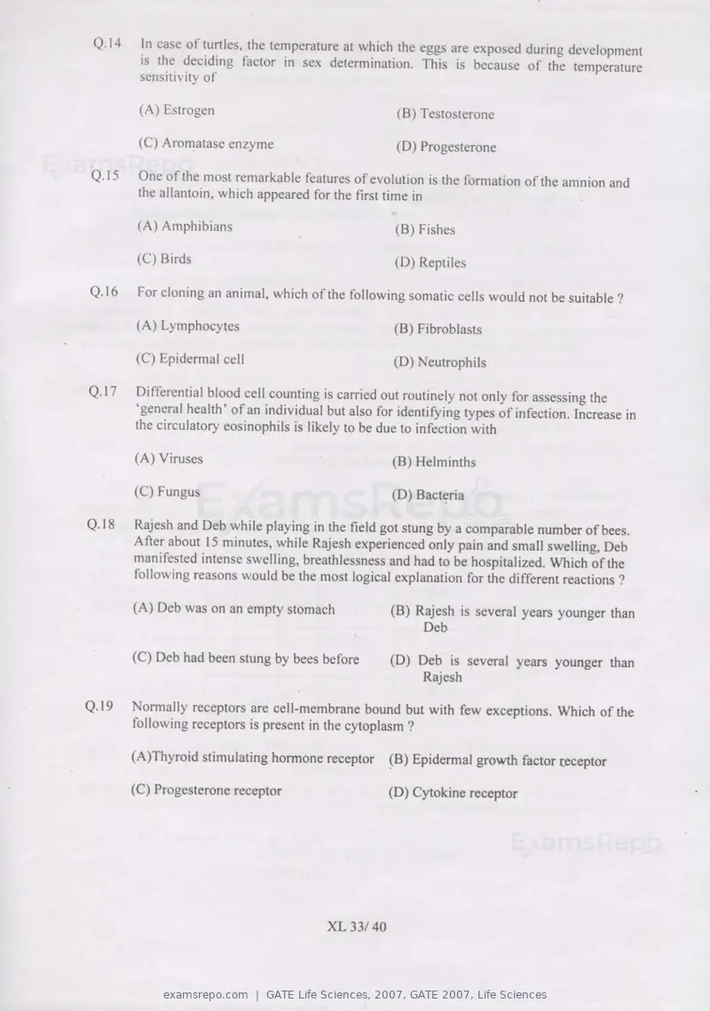 GATE Life Sciences 2007 question paper, GATE 2007, Life Sciences, page 33 of 35