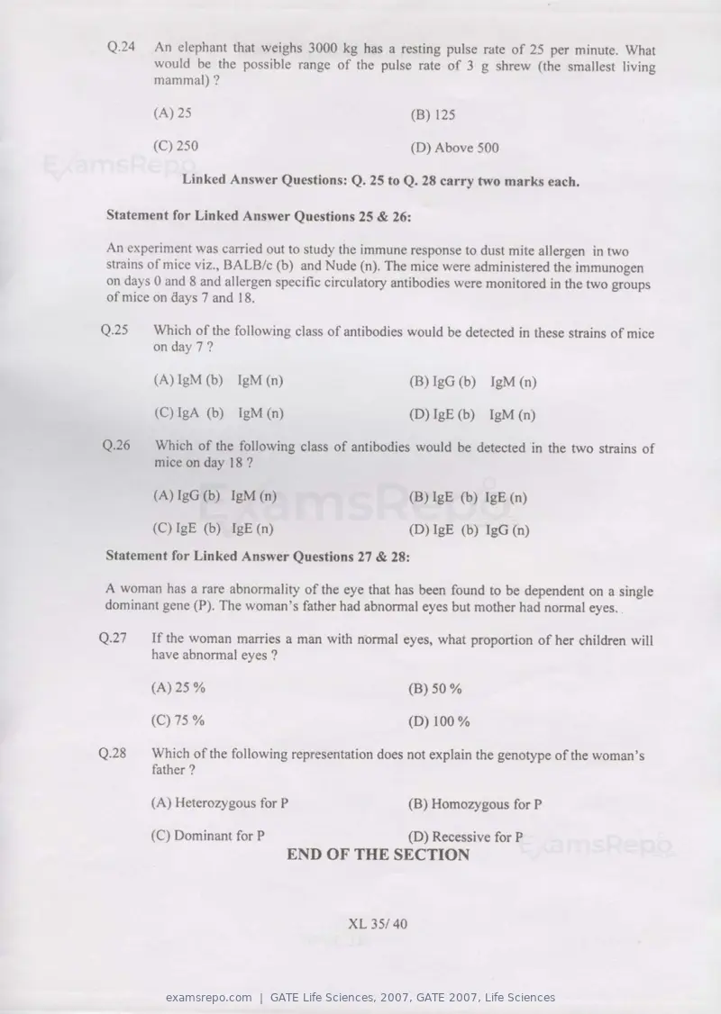 GATE Life Sciences 2007 question paper, GATE 2007, Life Sciences, page 35 of 35