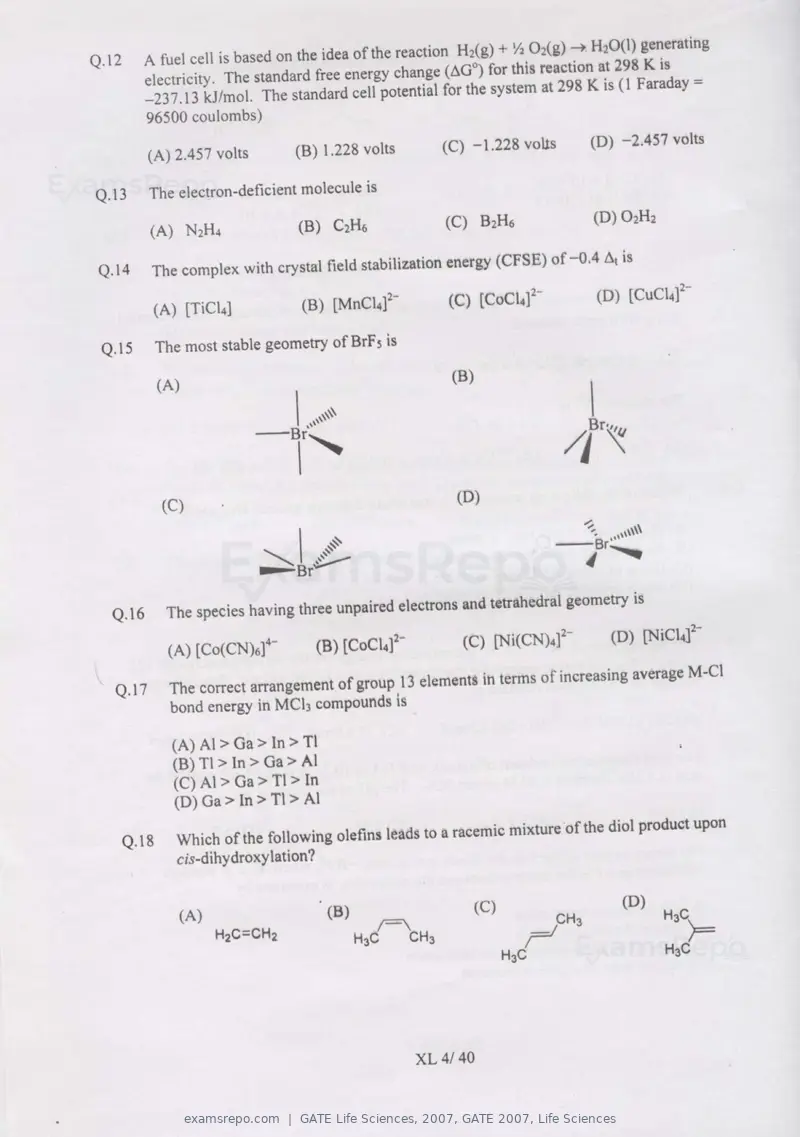 GATE Life Sciences 2007 question paper, GATE 2007, Life Sciences, page 4 of 35