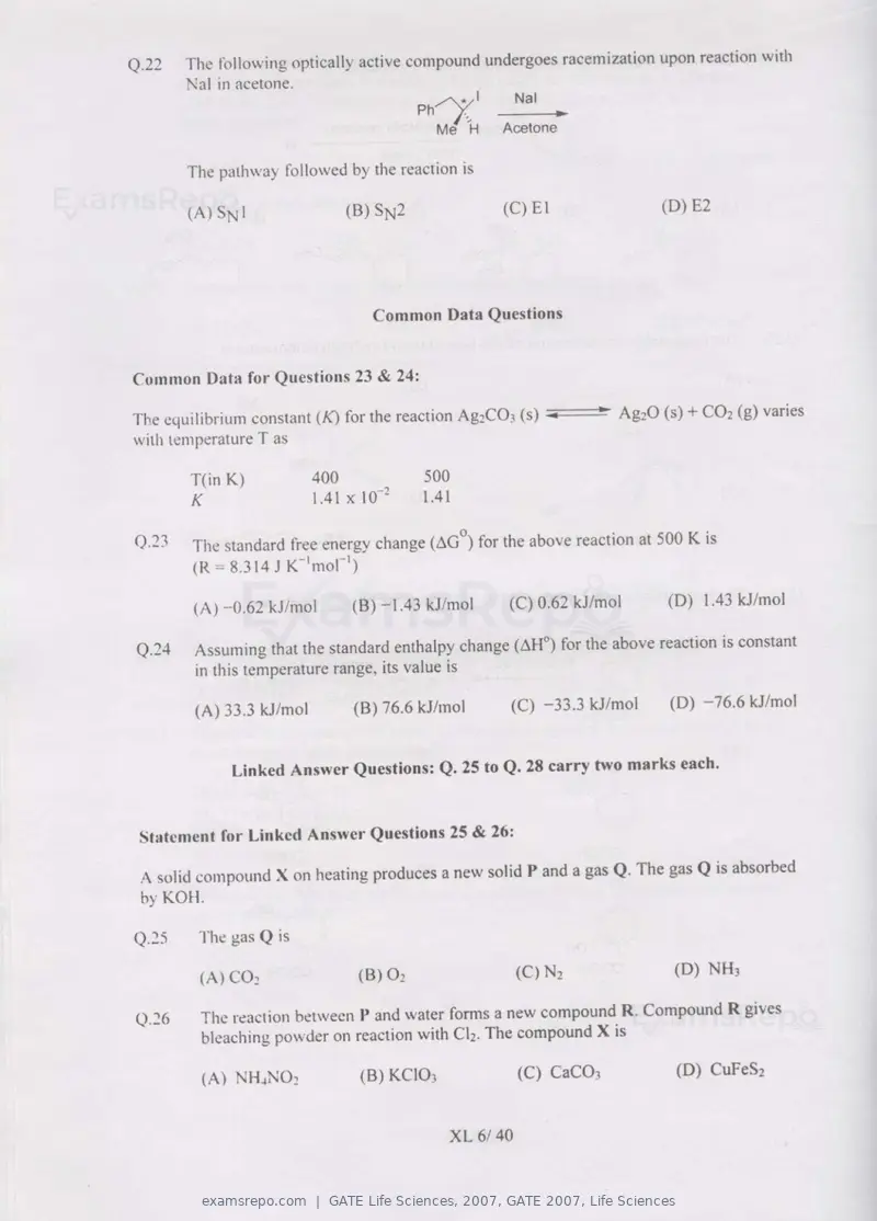 GATE Life Sciences 2007 question paper, GATE 2007, Life Sciences, page 6 of 35