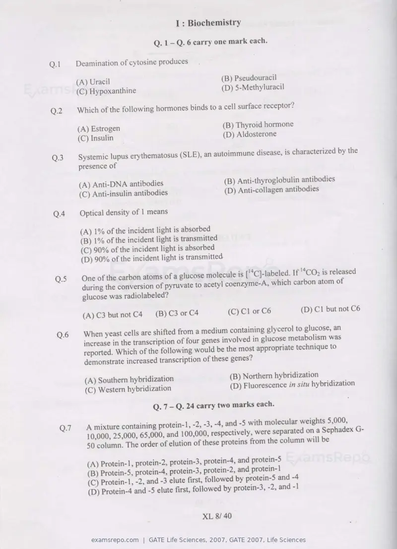 GATE Life Sciences 2007 question paper, GATE 2007, Life Sciences, page 8 of 35