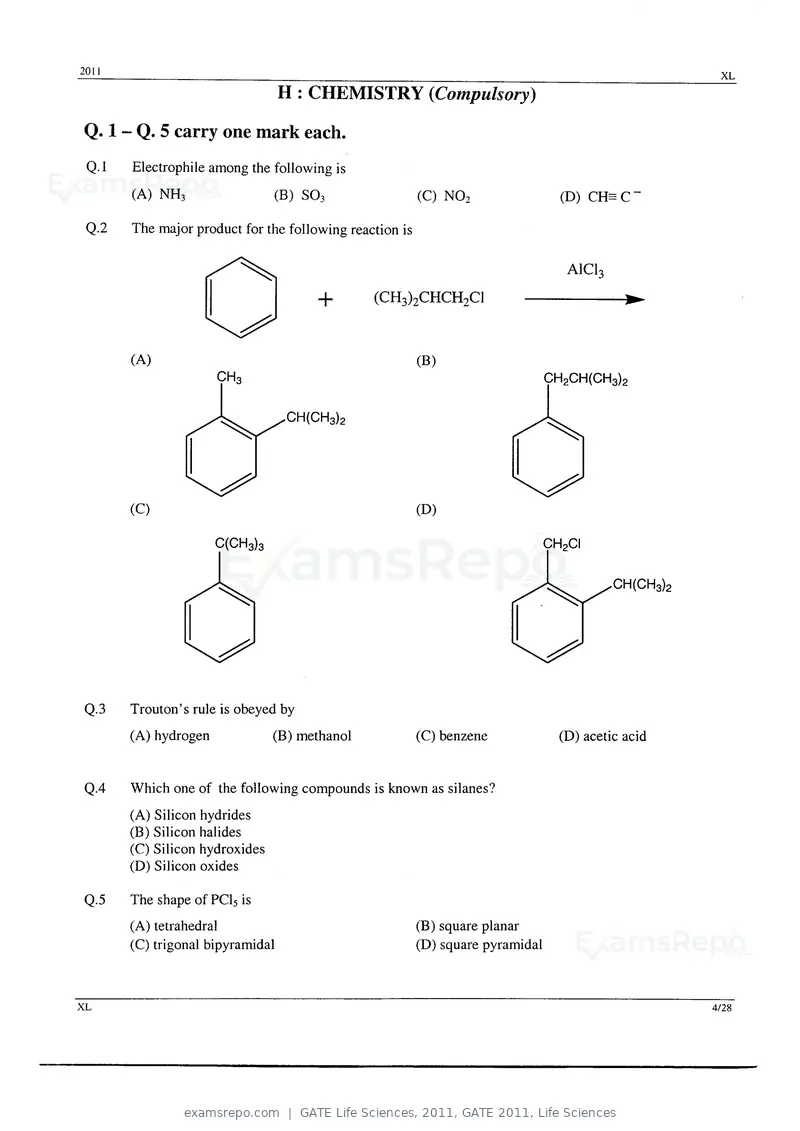 GATE Life Sciences 2011 question paper, GATE 2011, Life Sciences, page 4 of 23