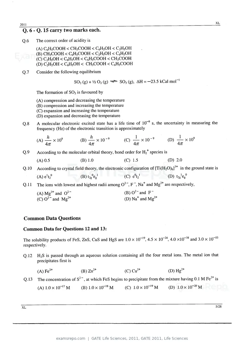 GATE Life Sciences 2011 question paper, GATE 2011, Life Sciences, page 5 of 23