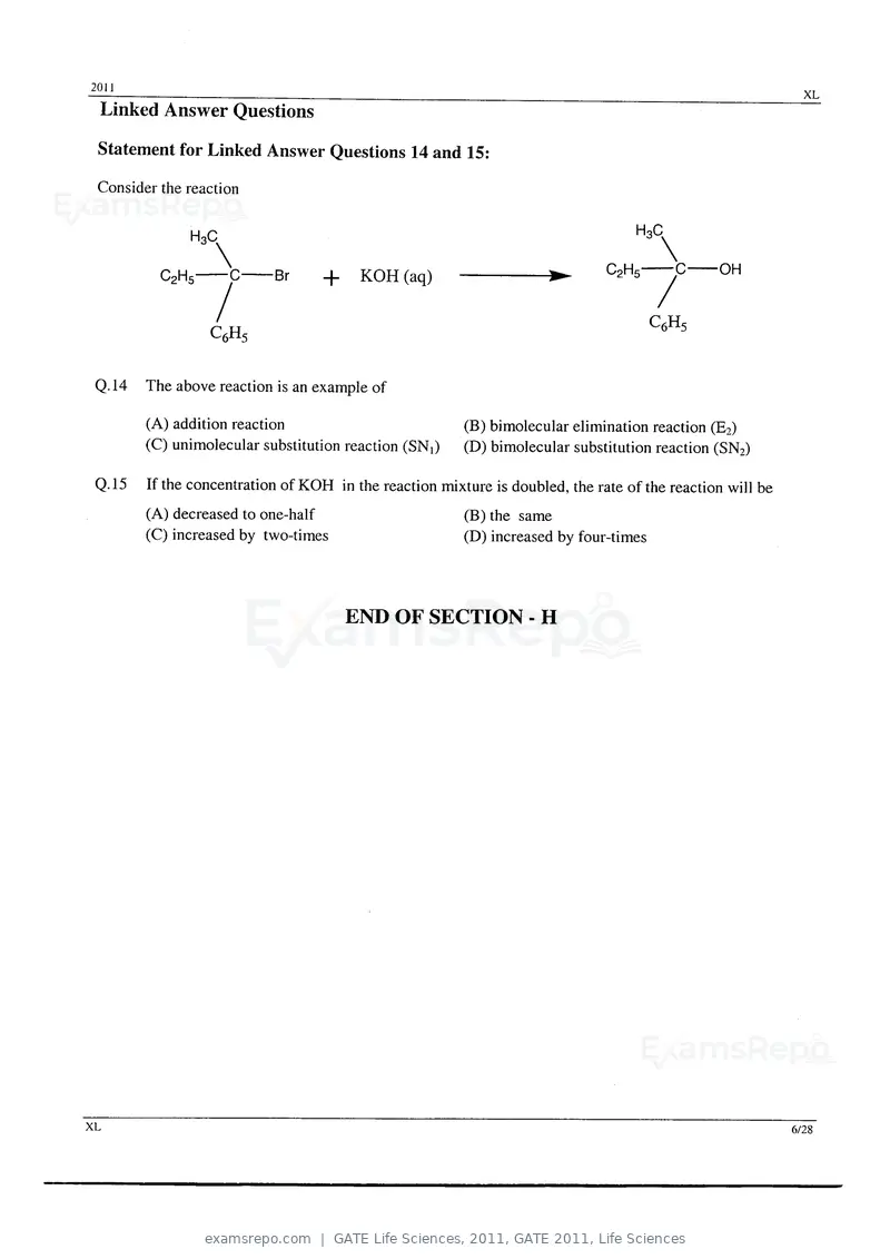 GATE Life Sciences 2011 question paper, GATE 2011, Life Sciences, page 6 of 23