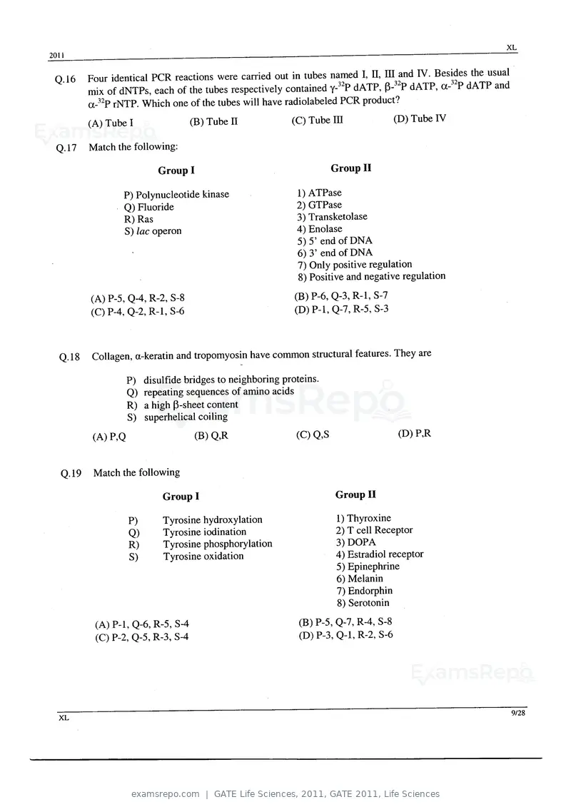 GATE Life Sciences 2011 question paper, GATE 2011, Life Sciences, page 9 of 23