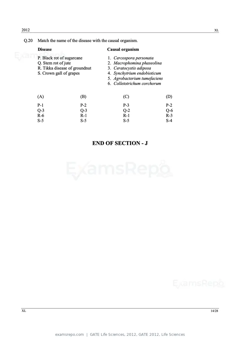 GATE Life Sciences 2012 question paper, GATE 2012, Life Sciences, page 14 of 25