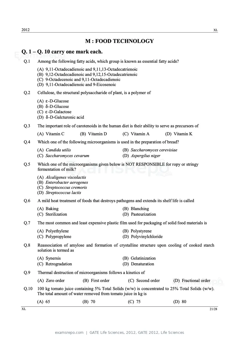 GATE Life Sciences 2012 question paper, GATE 2012, Life Sciences, page 21 of 25