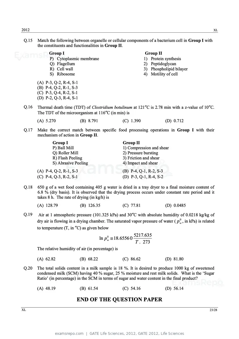 GATE Life Sciences 2012 question paper, GATE 2012, Life Sciences, page 23 of 25