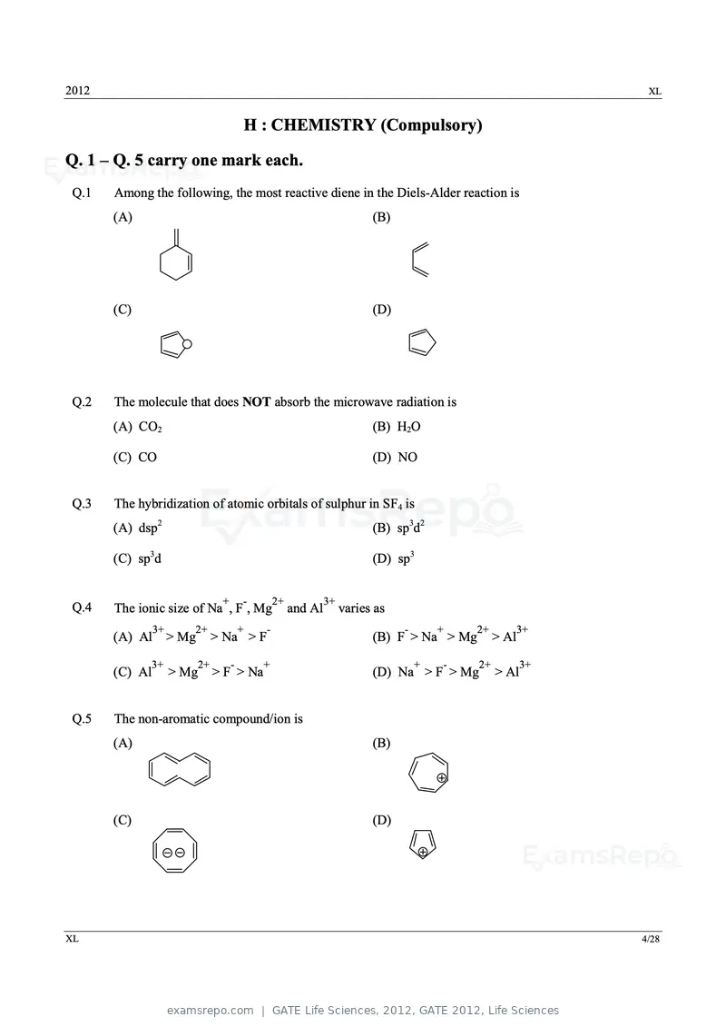 GATE Life Sciences 2012 question paper, GATE 2012, Life Sciences, page 4 of 25