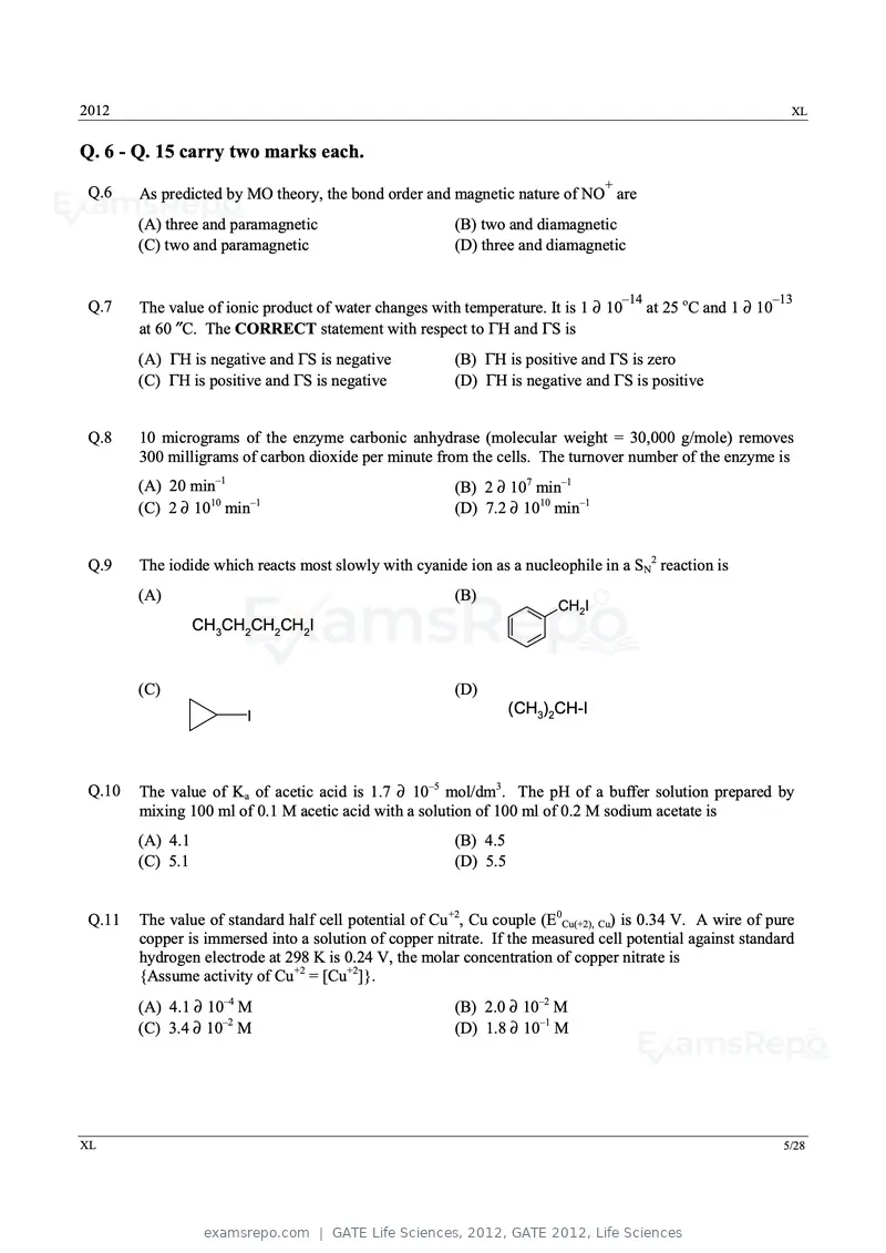 GATE Life Sciences 2012 question paper, GATE 2012, Life Sciences, page 5 of 25