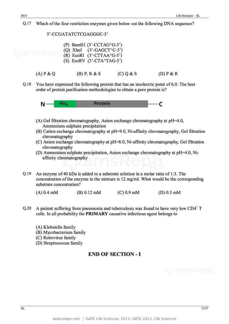 GATE Life Sciences 2013 question paper, GATE 2013, Life Sciences, page 13 of 27
